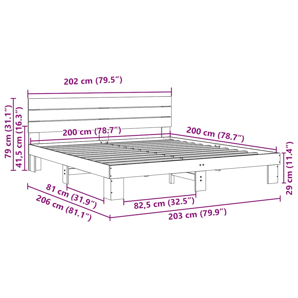 posteljni okvir z vzglavjem brez vzmetnice 200x200 cm