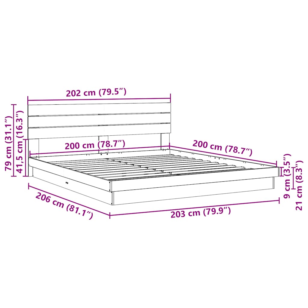 posteljni okvir z vzglavjem brez vzmetnice 200x200 cm