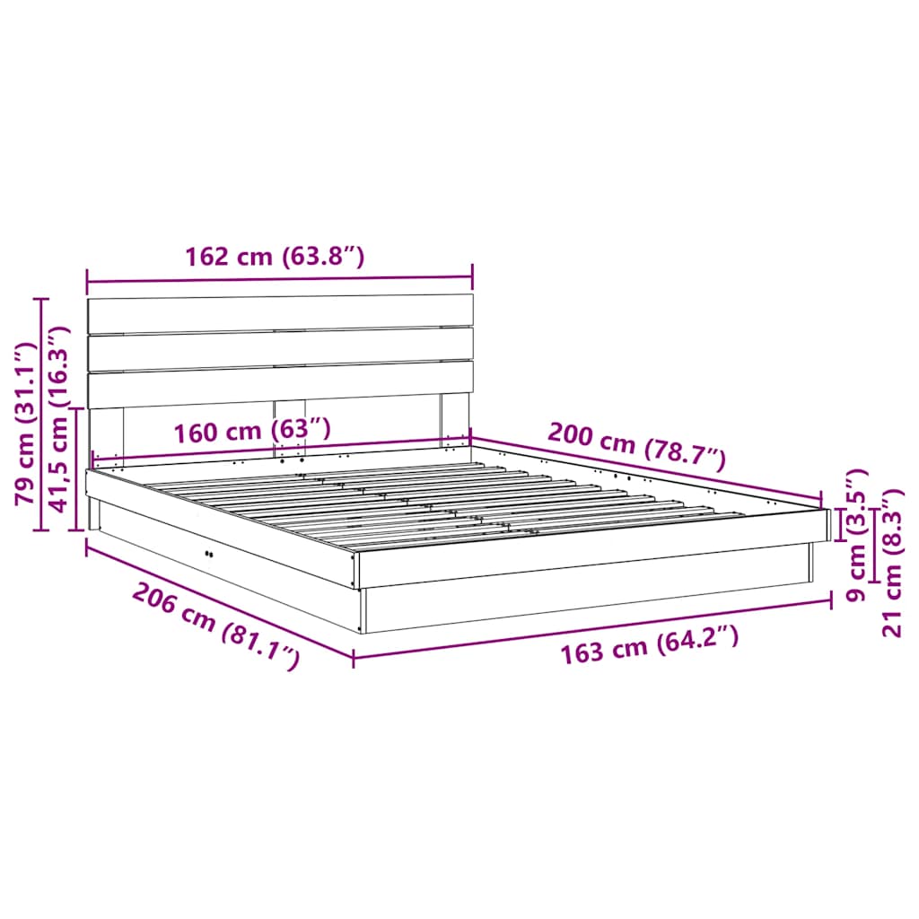 posteljni okvir z vzglavjem brez vzmetnice 160x200 cm