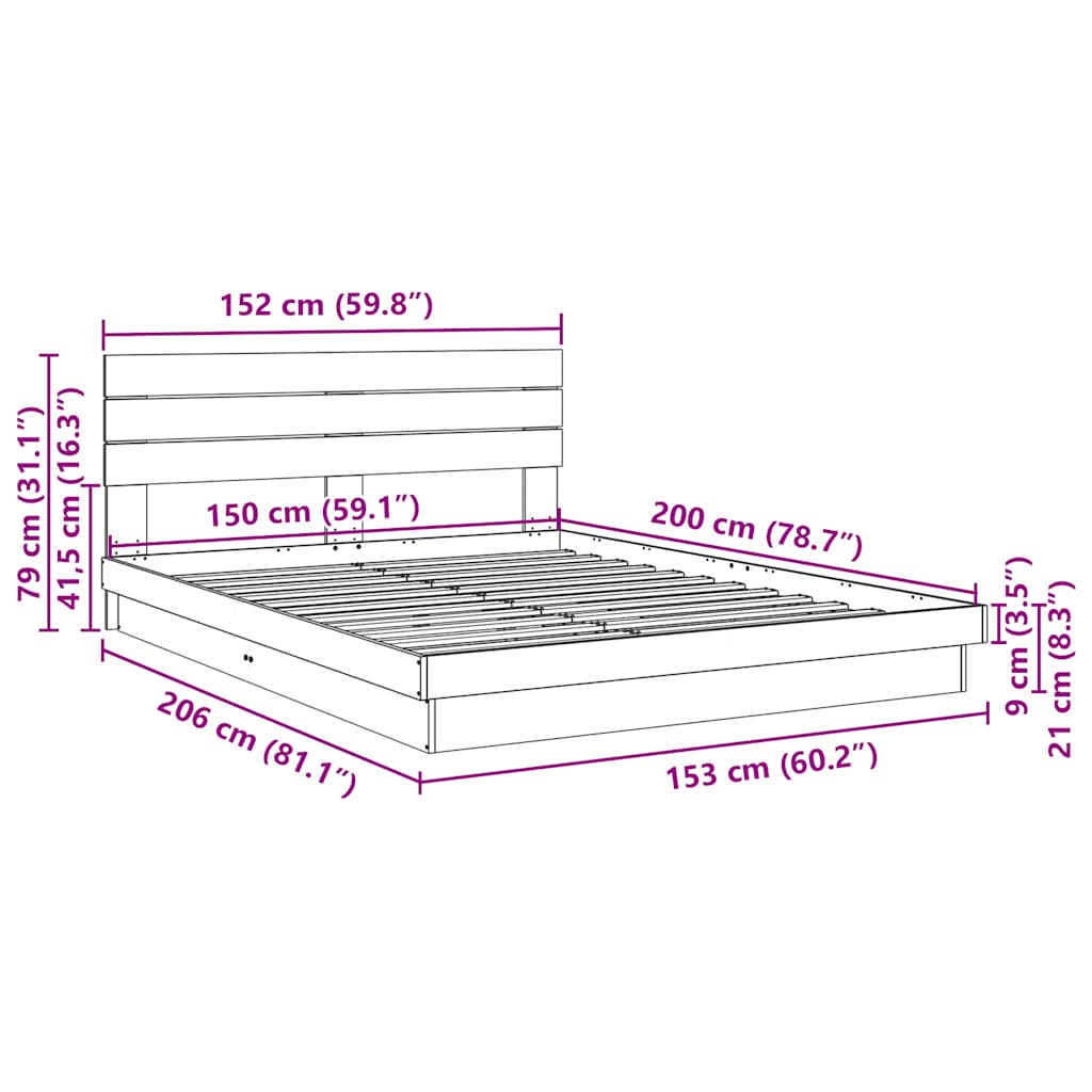 posteljni okvir z vzglavjem brez vzmetnice 150x200 cm