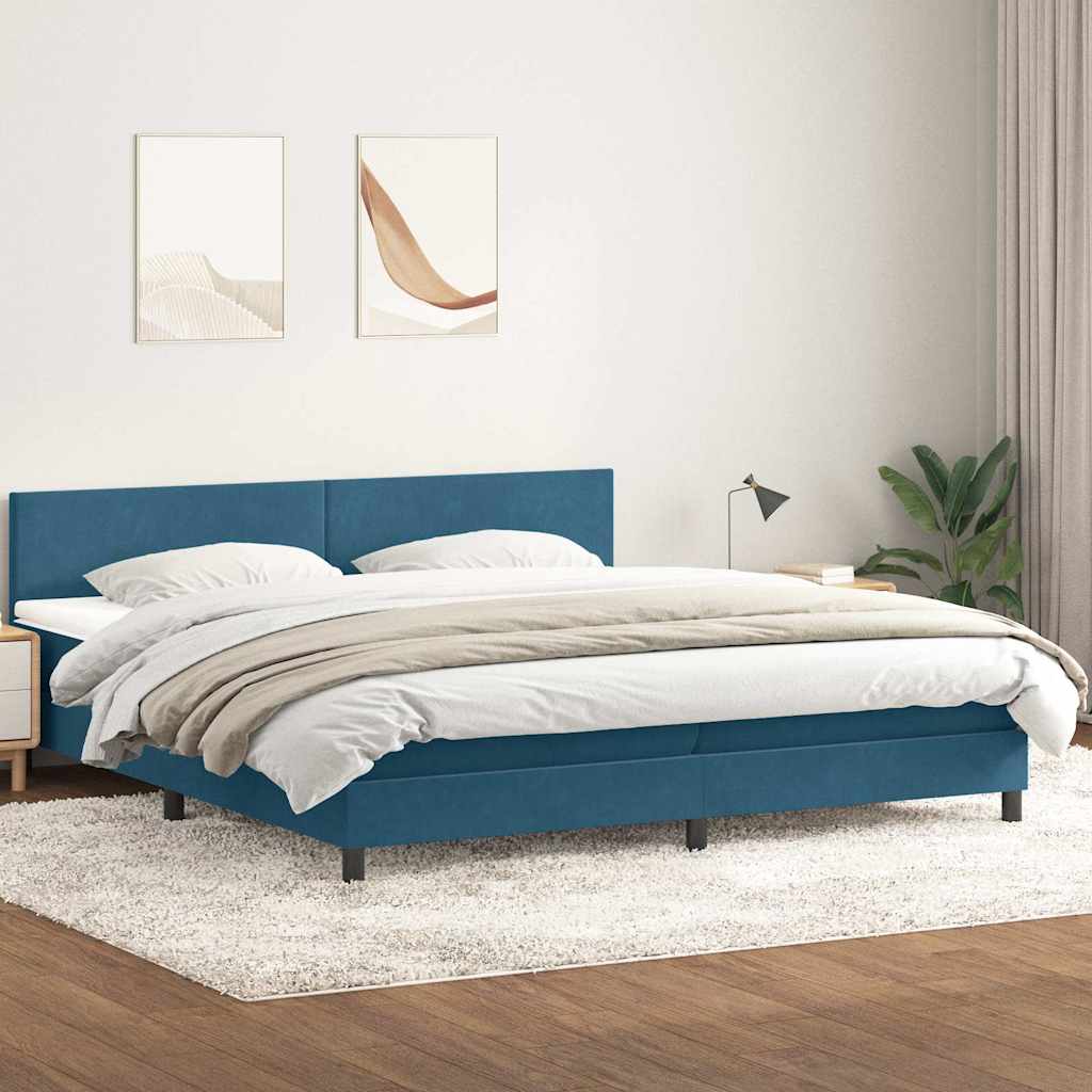 Box Spring postelja z vzmetnico Temno modra 200x210 cm Žamet