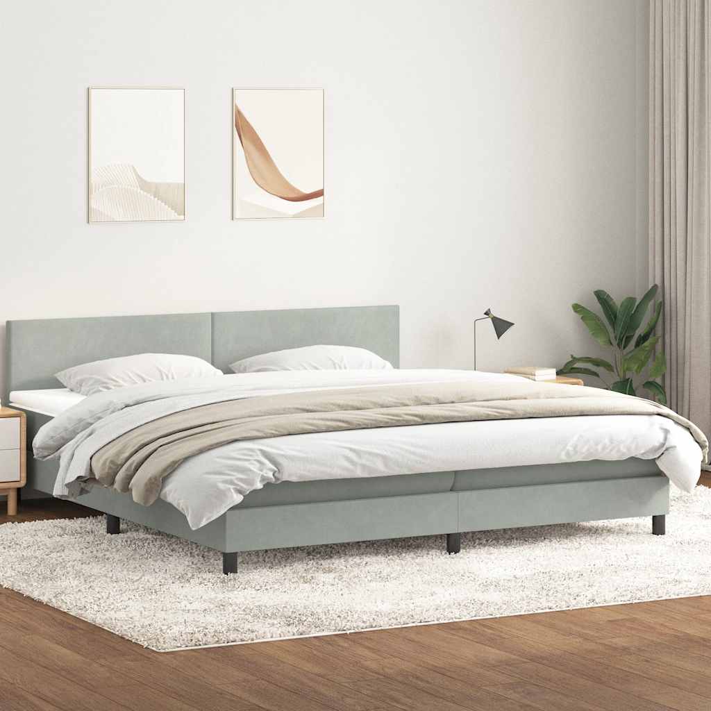 Box Spring postelja z vzmetnico svetlo siva 180x220 cm žametna