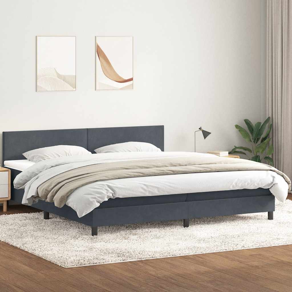 Box Spring postelja z vzmetnico Temno siva 200x220 cm žametna