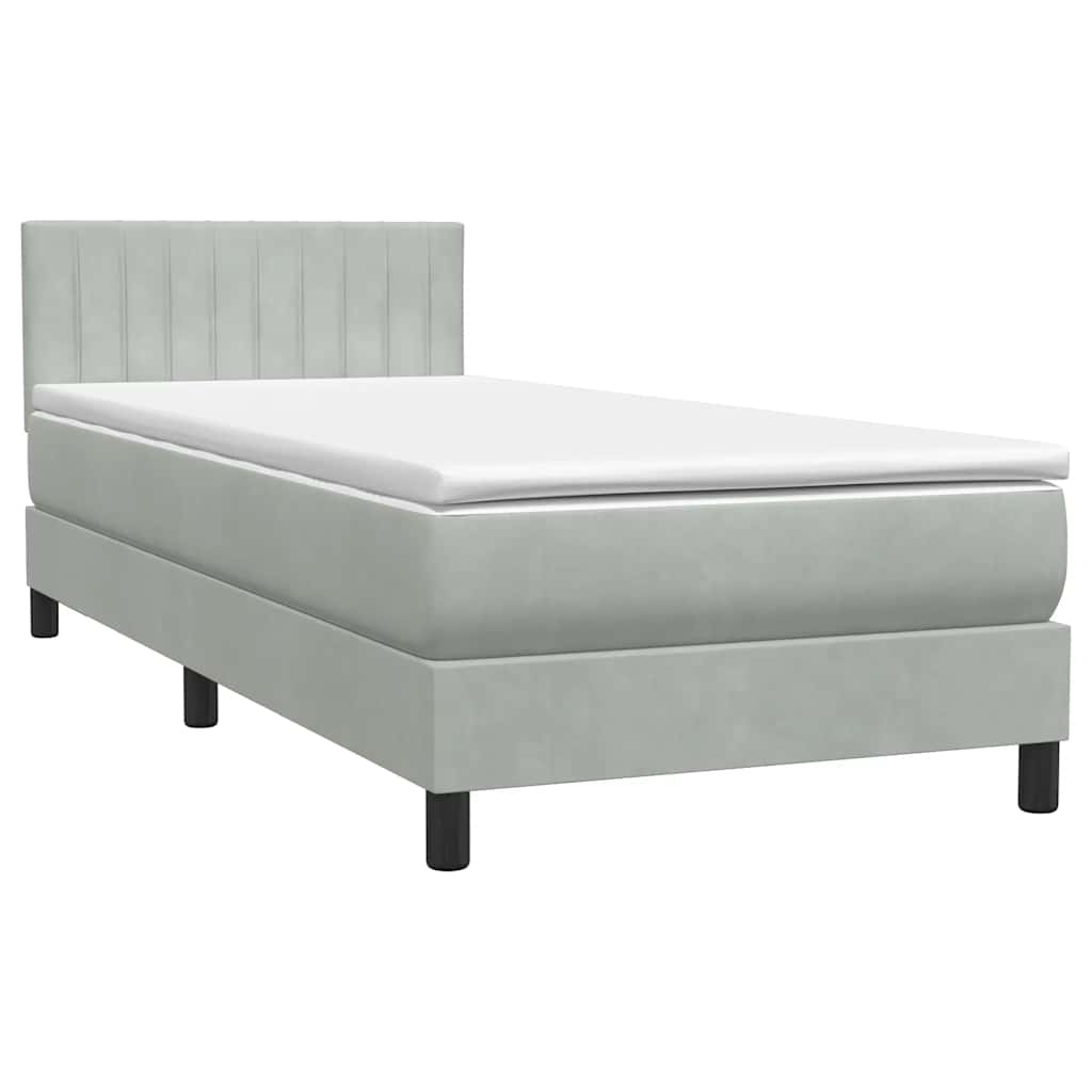 Box spring postelja z vzmetnico svetlo siva 100x210 cm žamet