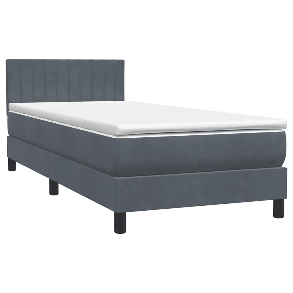 Box spring postelja z vzmetnico temno siva 100x210 cm žamet