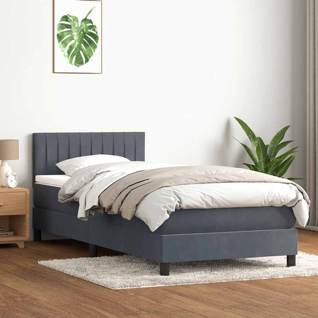 Box spring postelja z vzmetnico temno siva 100x210 cm žamet