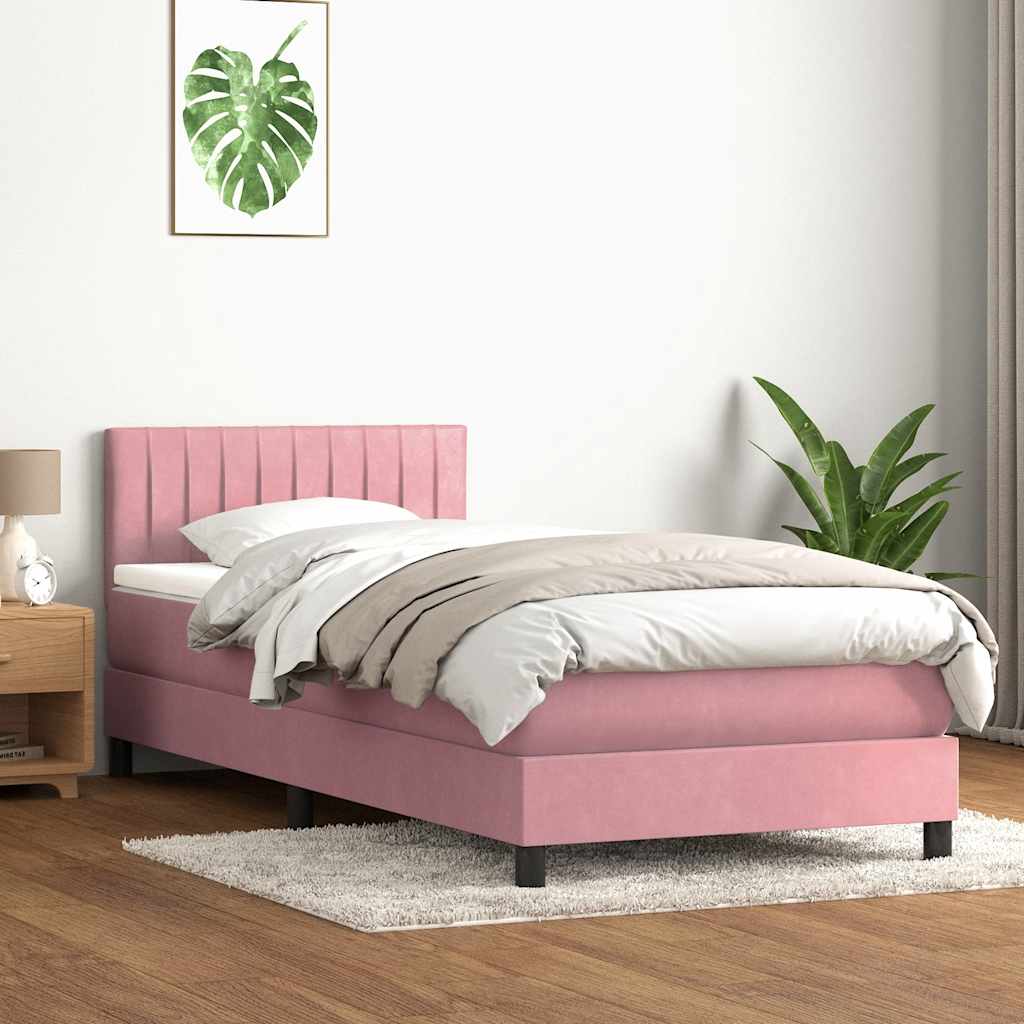 Box spring postelja z vzmetnico roza 100x210 cm žamet