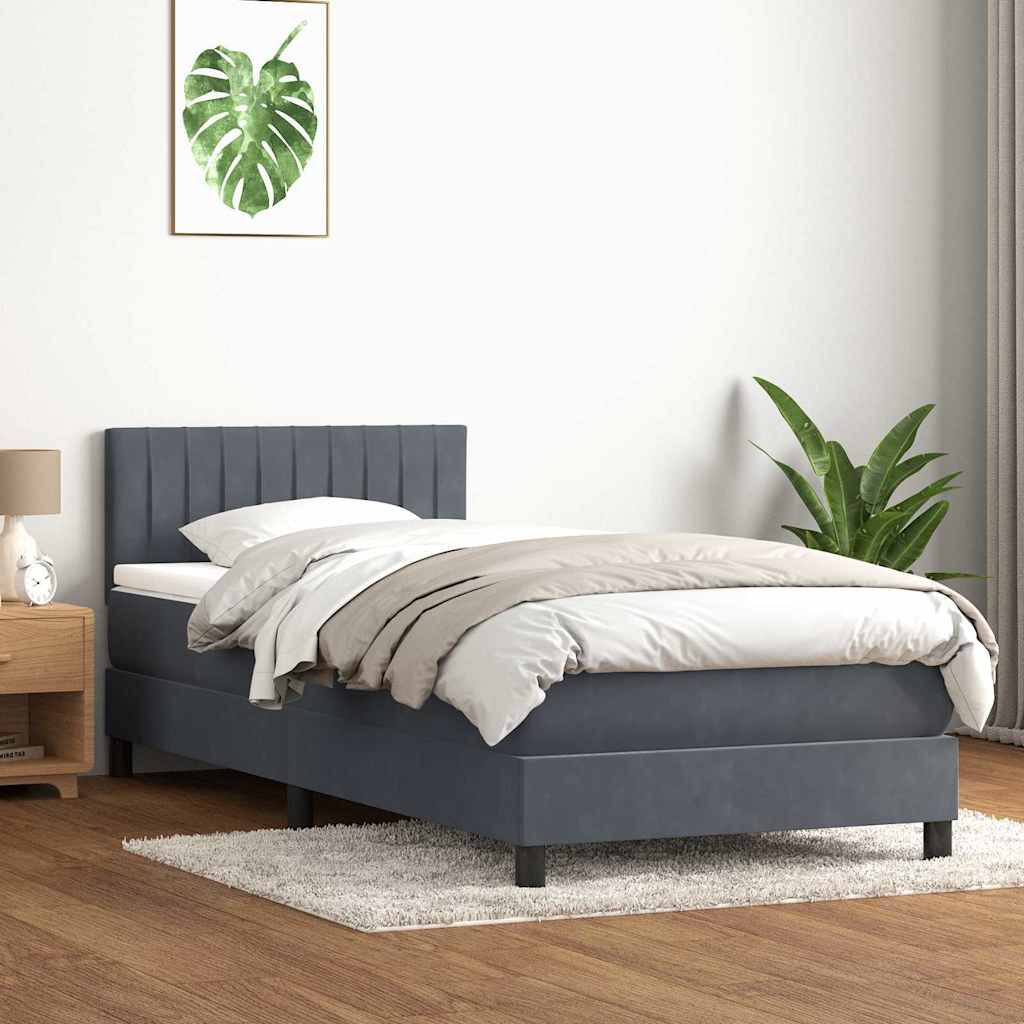 Box spring postelja z vzmetnico temno siva 100x220 cm žamet