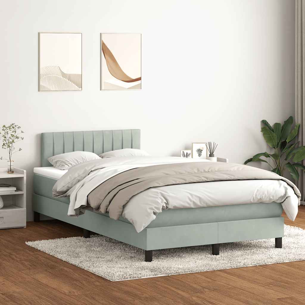 Box spring postelja z vzmetnico svetlo siva 120x220 cm žamet