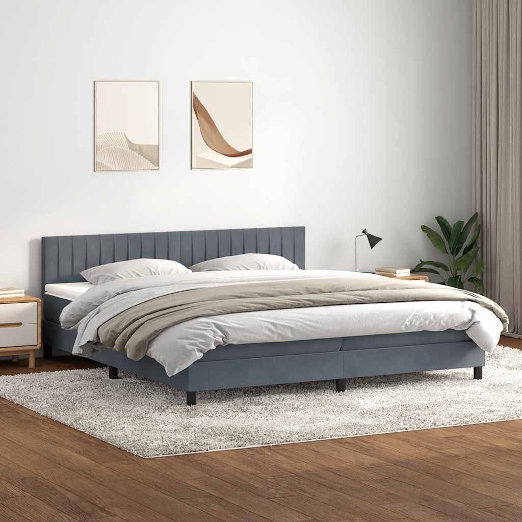 Box Spring postelja z vzmetnico Temno siva 200x220 cm žametna