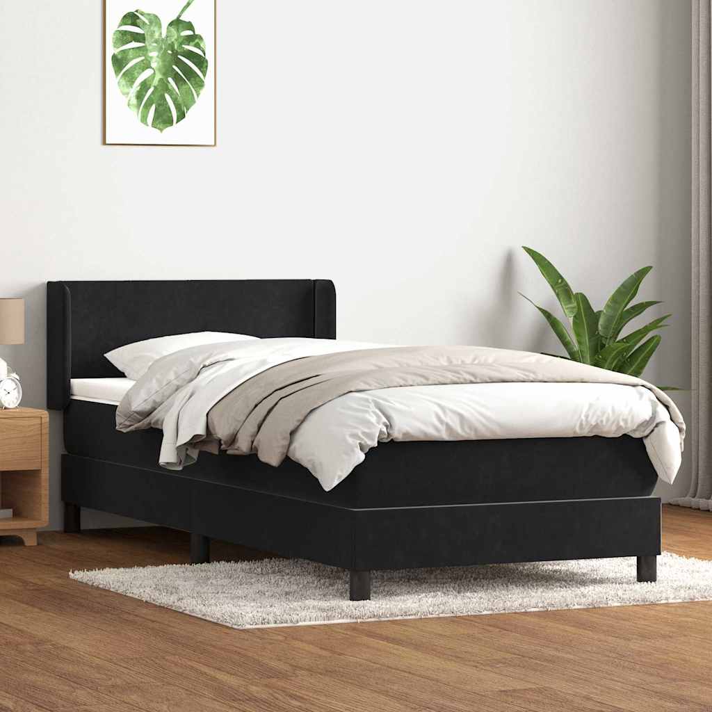 Box spring postelja z vzmetnico črna 90x220 cm žamet