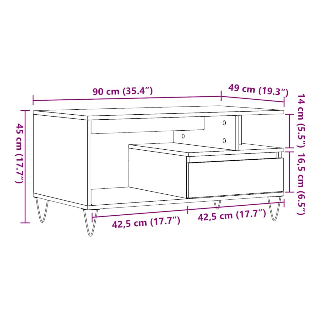 Klubska mizica artisan hrast 90x49x45 cm inženirski les