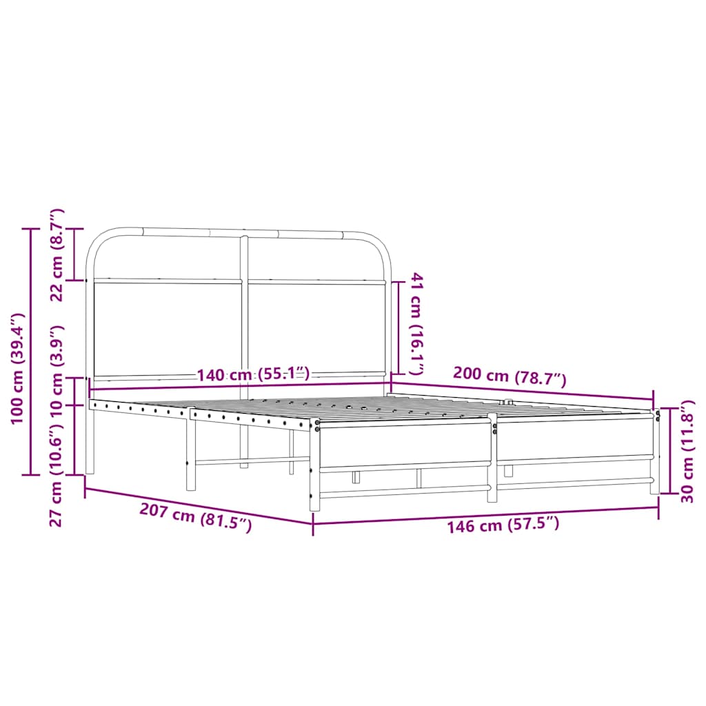 Posteljni okvir brez vzmetnice 140x200 cm sonoma hrast inž. les