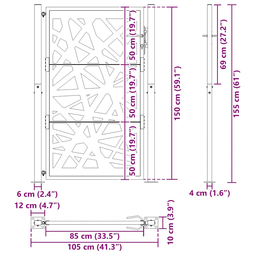 Vrtna vrata 105x155 cm Vremensko odporno jeklo Light Design