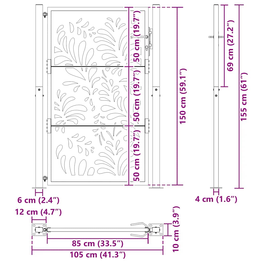 Vrtna vrata 105x155cm preperevanje oblikovanje jeklenimi valovi