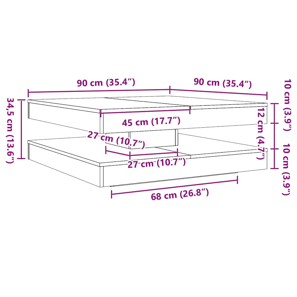 Klubska mizica 360-stopinjsko vrtljiva bel 90x90x34,5 cm