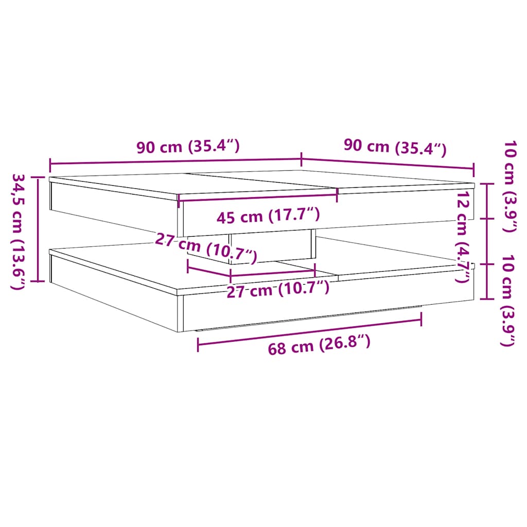 Klubska mizica rjava hrast 90x90x34,5 cm