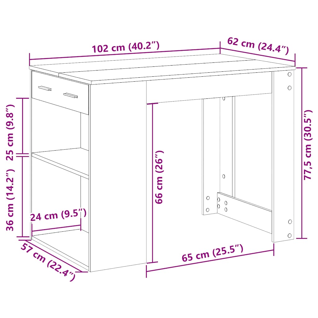 Pisalna miza s predalom in polico črn 102x62x77,5 cm inž. les