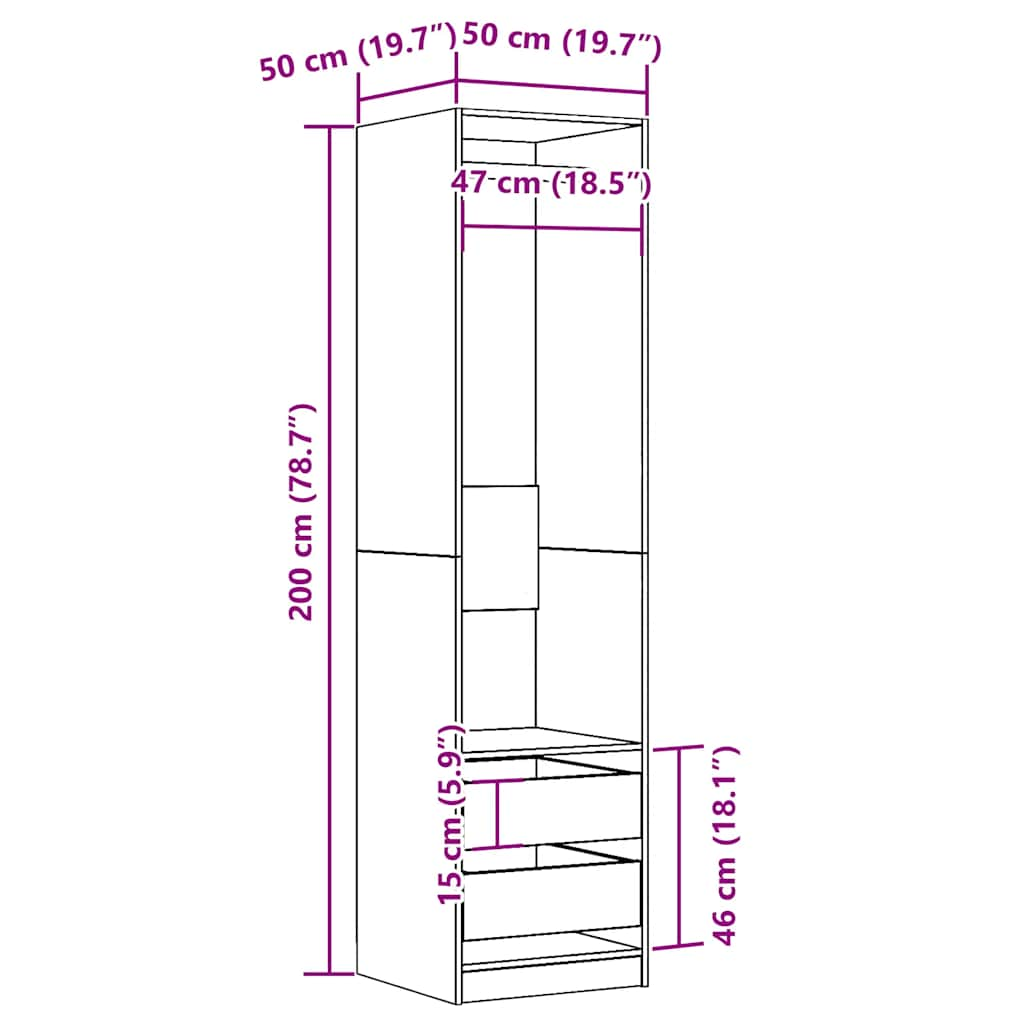 Garderobna omara starinski les 50x50x200 cm inženirski les