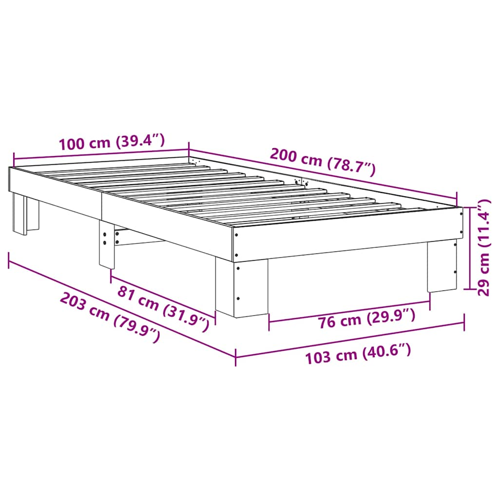 posteljni okvir brez vzmetnice 100x200 cm masivni les hrast