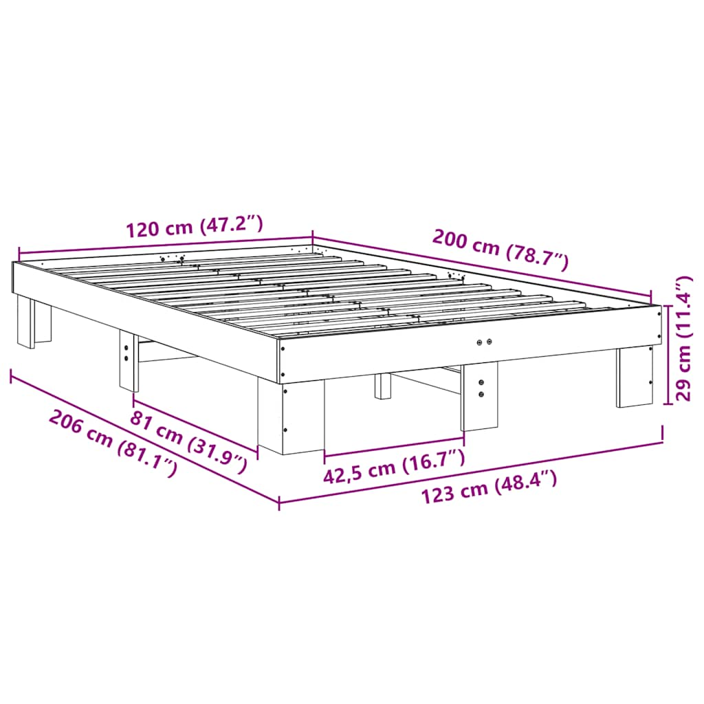 posteljni okvir brez vzmetnice 120x200 cm masivni les hrast