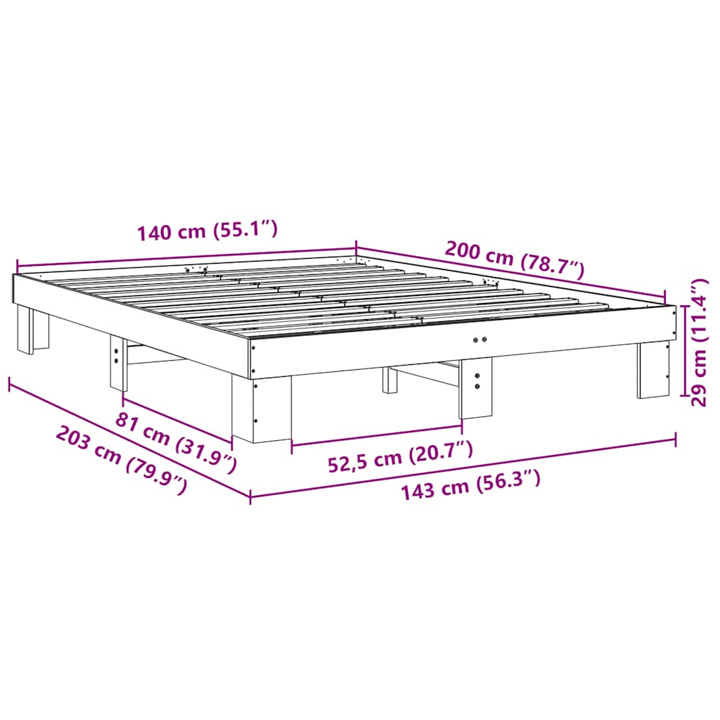 posteljni okvir brez vzmetnice 140x200 cm masivni les hrast