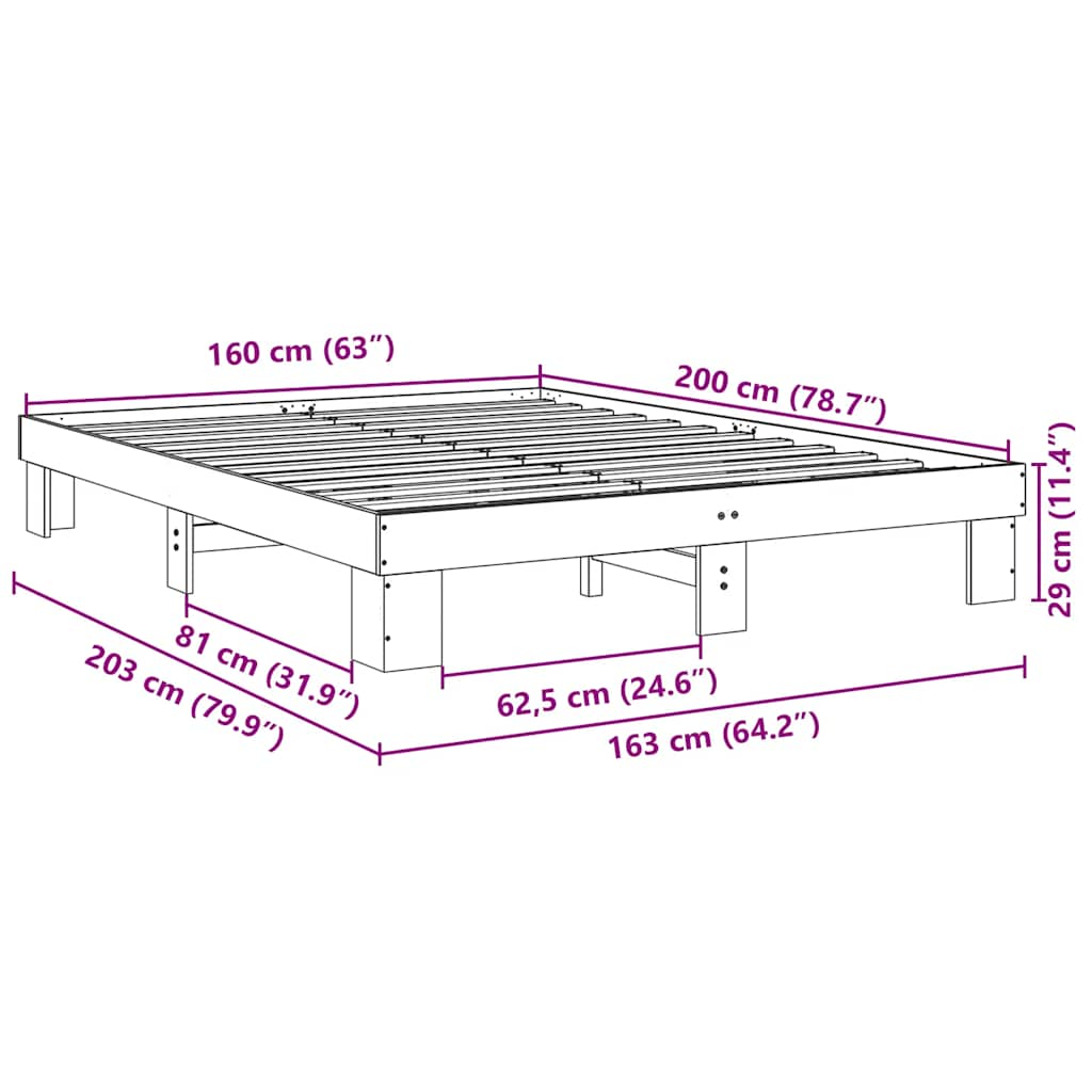 posteljni okvir brez vzmetnice 160x200 cm masivni les hrast