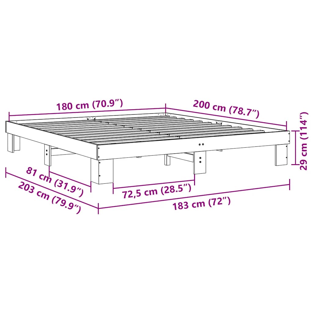 posteljni okvir brez vzmetnice 180x200 cm masivni les hrast