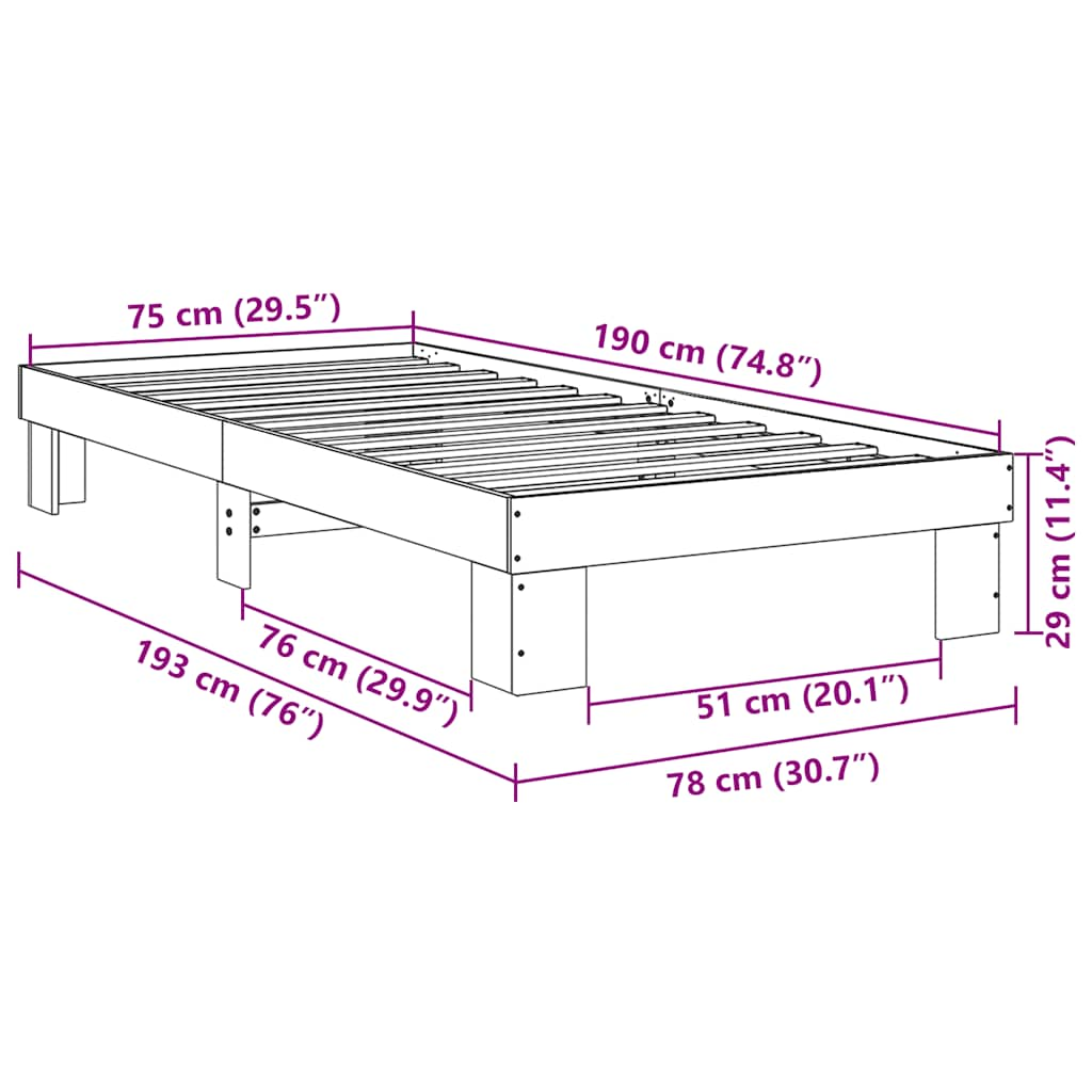 posteljni okvir brez vzmetnice 75x190 cm masivni les hrast