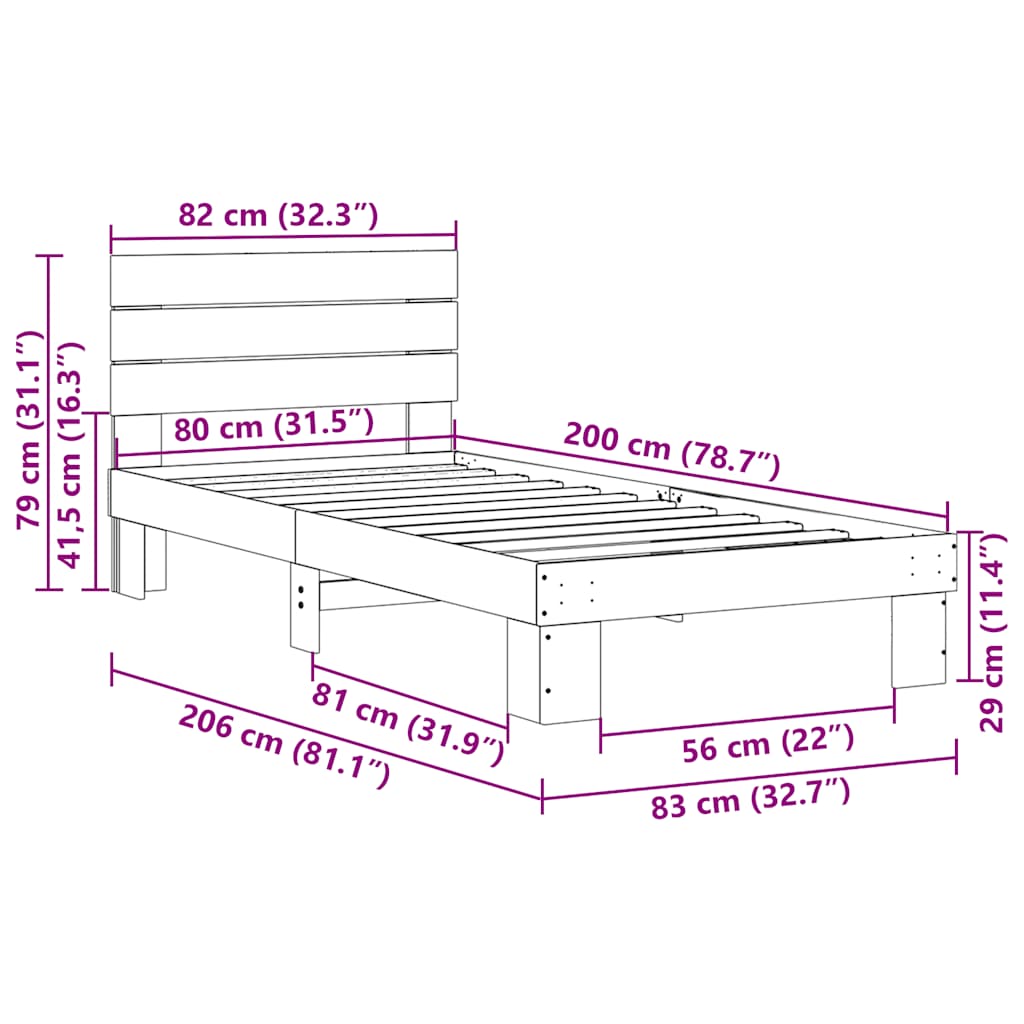 posteljni okvir z vzglavjem brez vzmetnice 80x200 cm