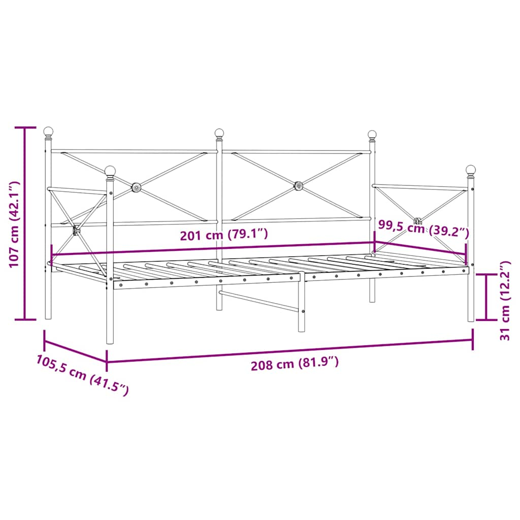 Dnevna postelja brez vzmetnice Črna 100x200 cm Jeklo