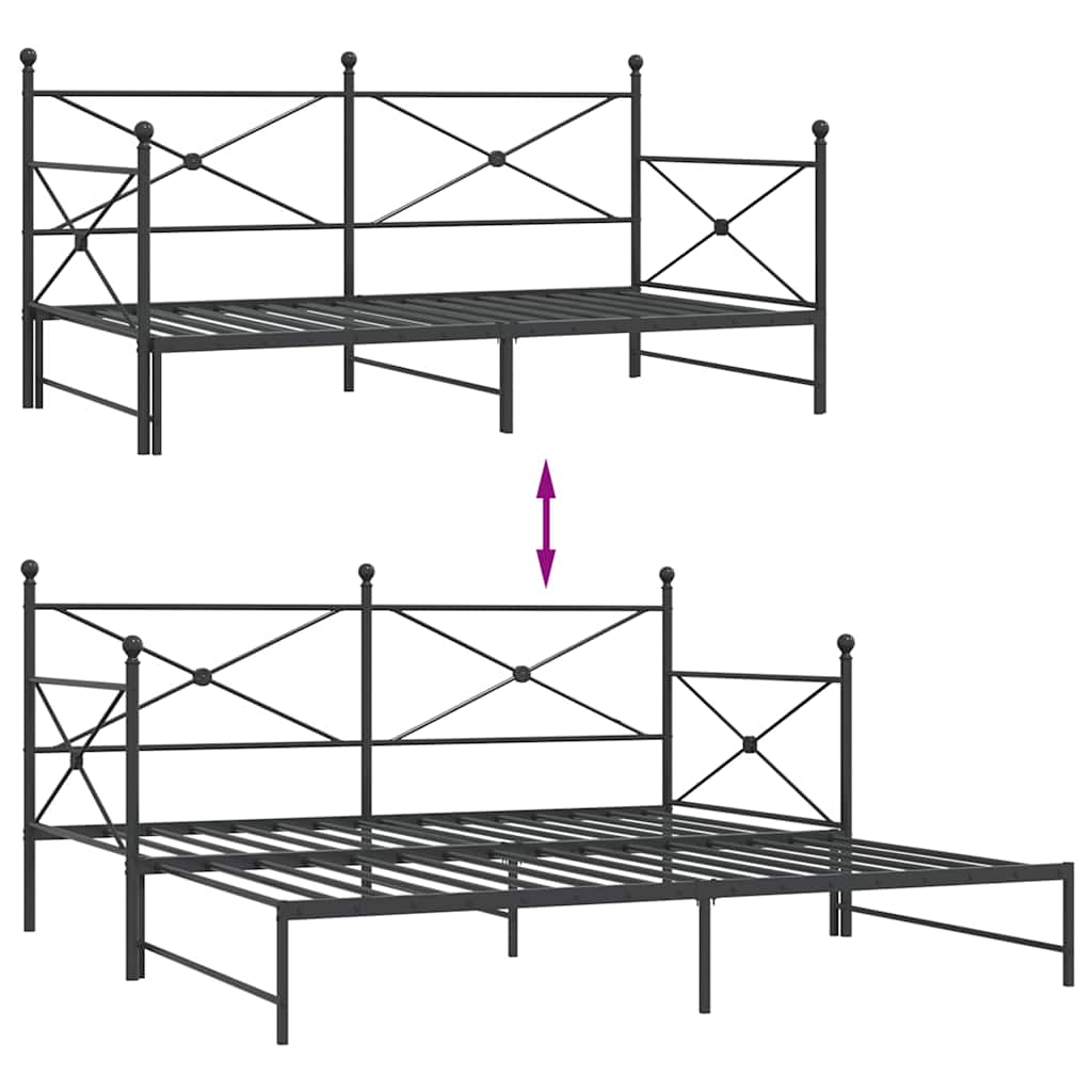 Dnevna postelja s skrinjo brez vzmetnice črna 100x190 cm jeklo