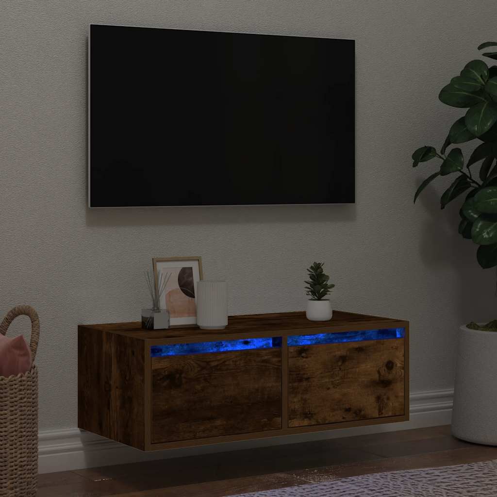 TV omarica z LED lučkami dimljeni hrast 75x35,5x25 cm