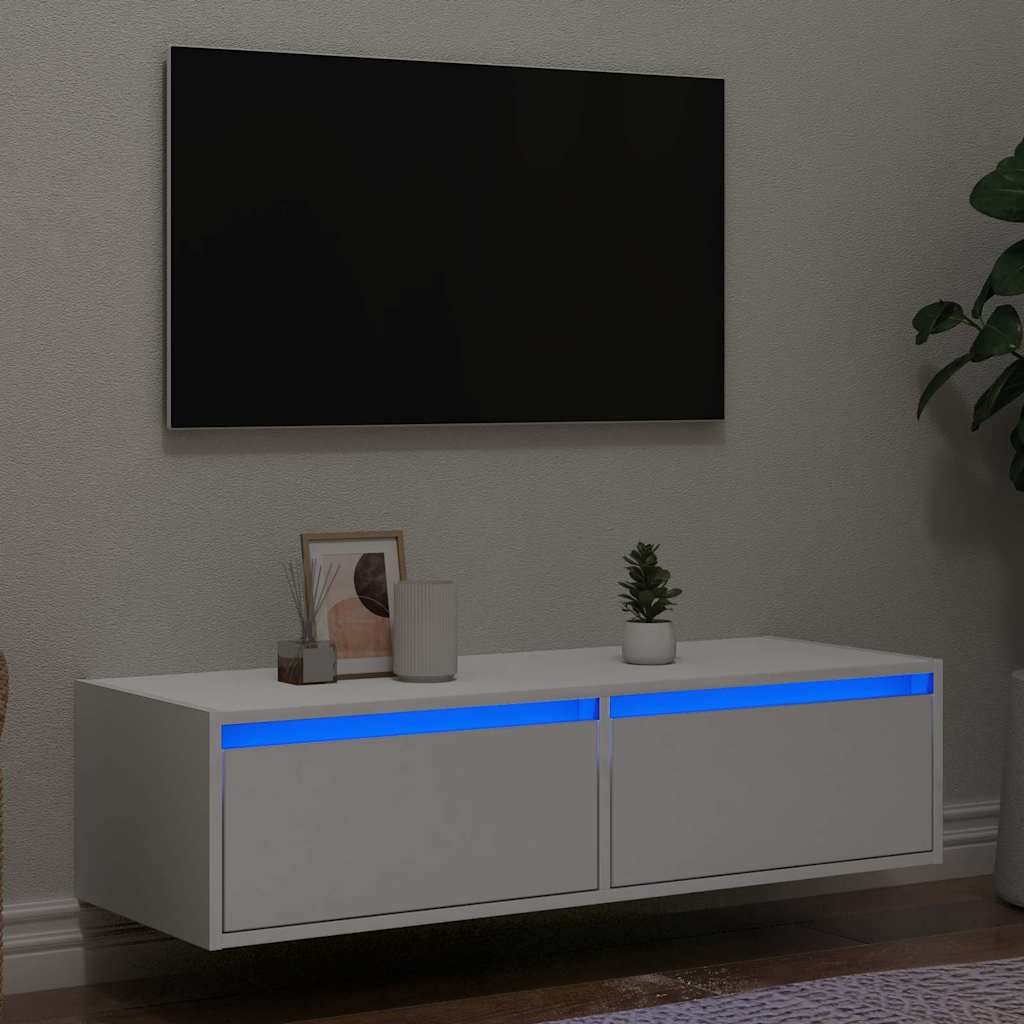 TV omarica z LED lučkami bela 100X35,5x25 cm