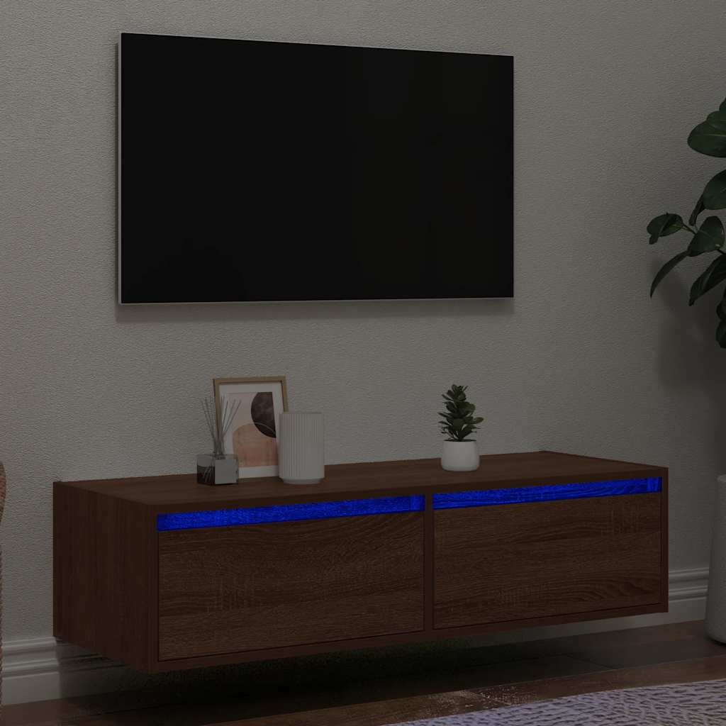 TV omarica z LED lučkami rjav hrast 100X35,5x25 cm