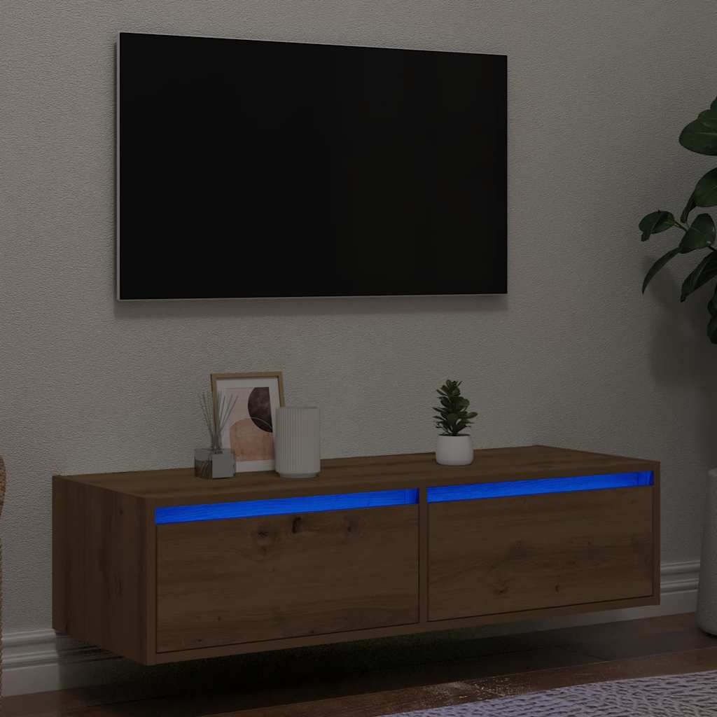 TV omarica z LED lučkami artisan hrast 100X35,5x25 cm