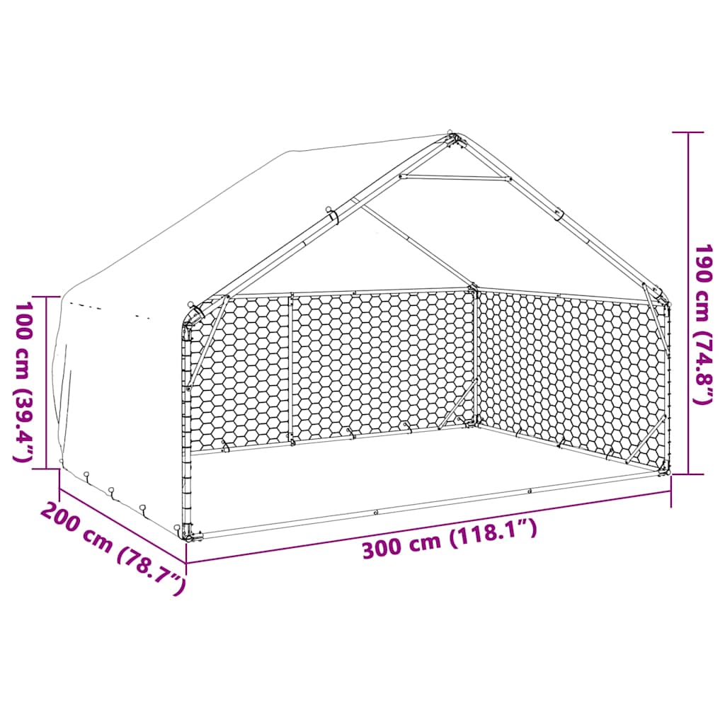 Zunanji pasji boks s pokrovom 3x2x1,9 m pocinkano jeklo