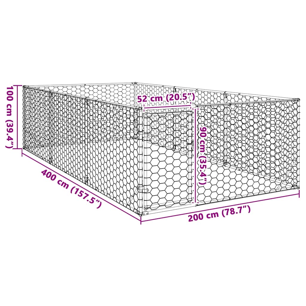 Zunanji pasji boks z vrati 2x4x1 m pocinkano jeklo