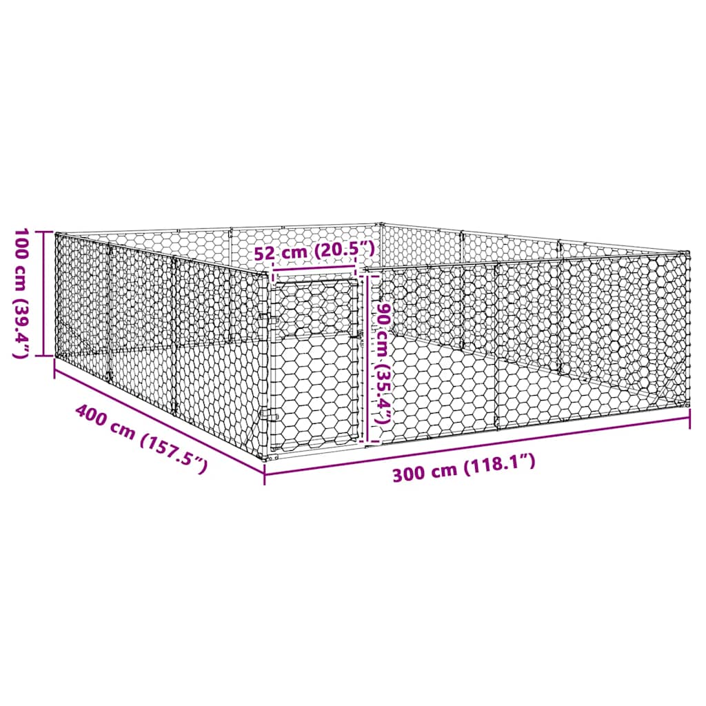 Zunanji pasji boks z vrati 3x4x1 m pocinkano jeklo