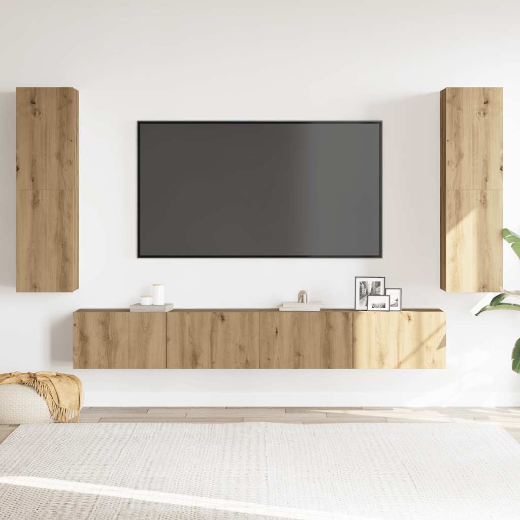 Komplet 4 kosov stenske TV omarice Artisan Oak Engineered Wood