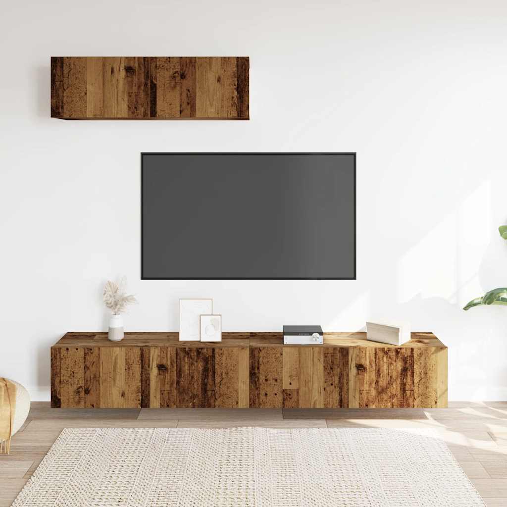 3-delni set stenske TV omarice iz starega lesa 100x30x30 cm