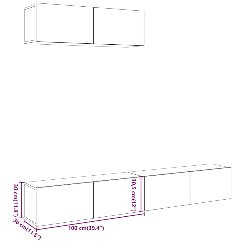 3-delni set stenske TV omarice iz starega lesa 100x30x30 cm