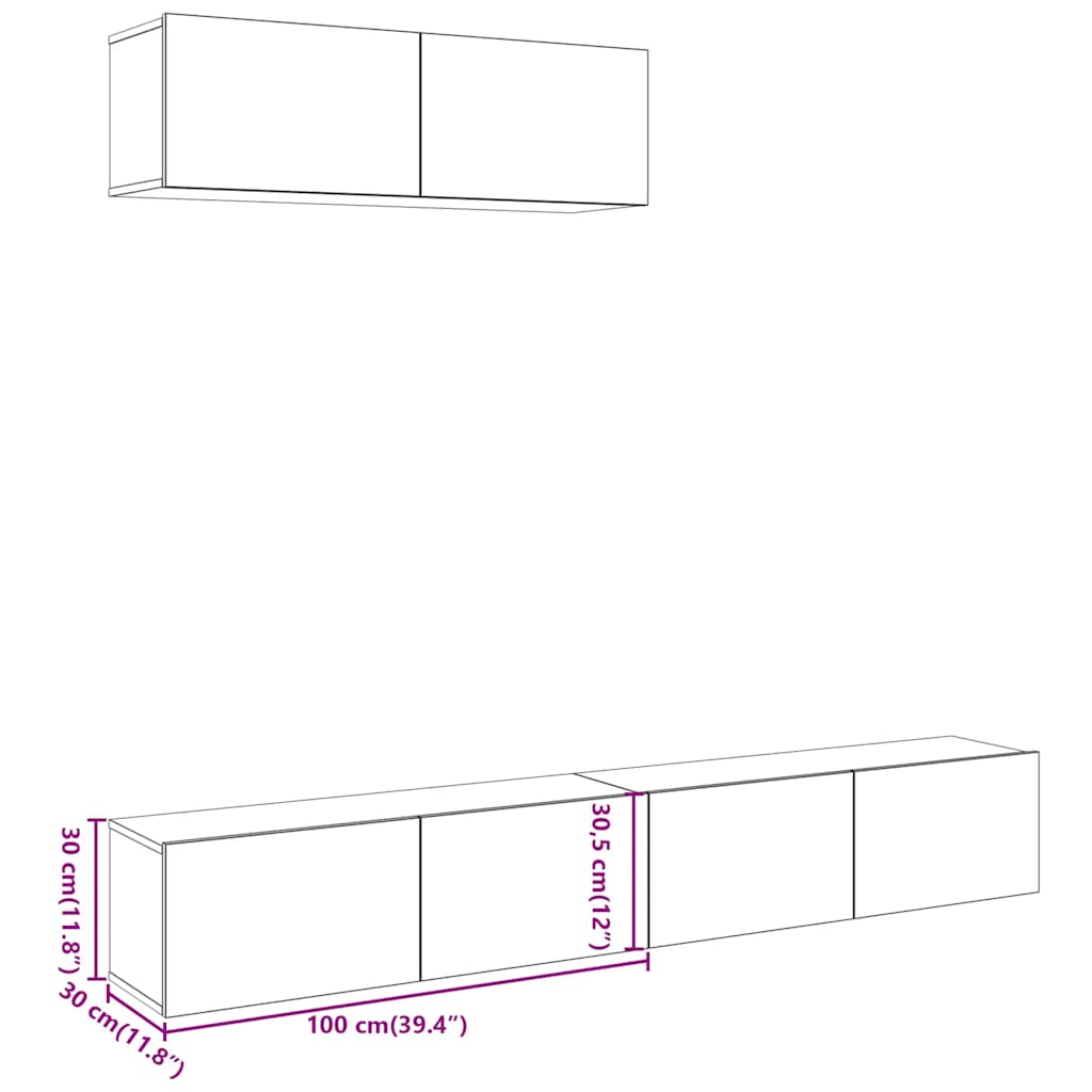 Komplet 3 kosov stenske TV omarice Artisan Oak 100x30x30 cm