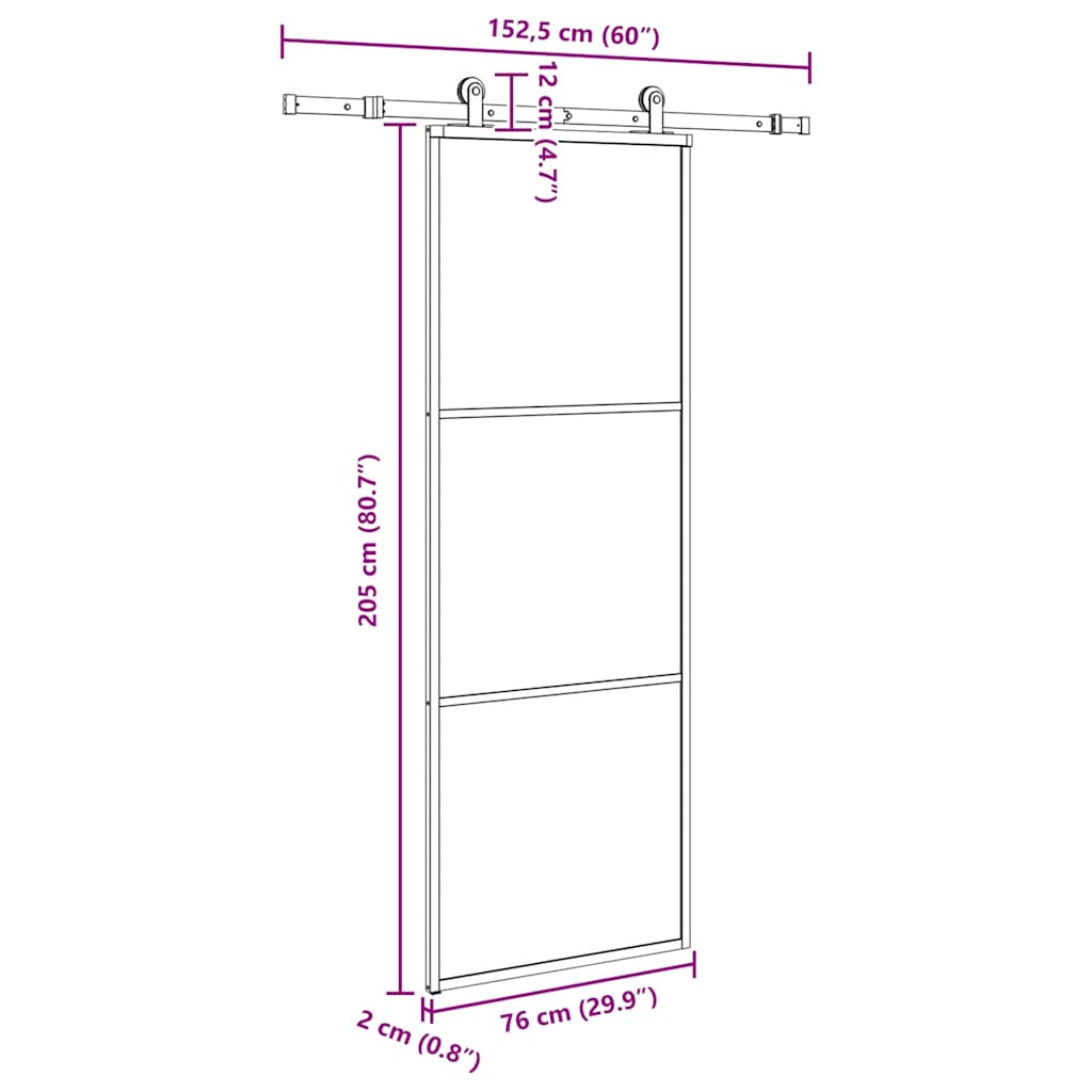 Drsna vrata z opremo 76x205 cm ESG steklo in aluminij