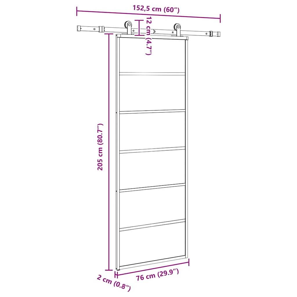 Drsna vrata z opremo 76x205 cm ESG steklo in aluminij