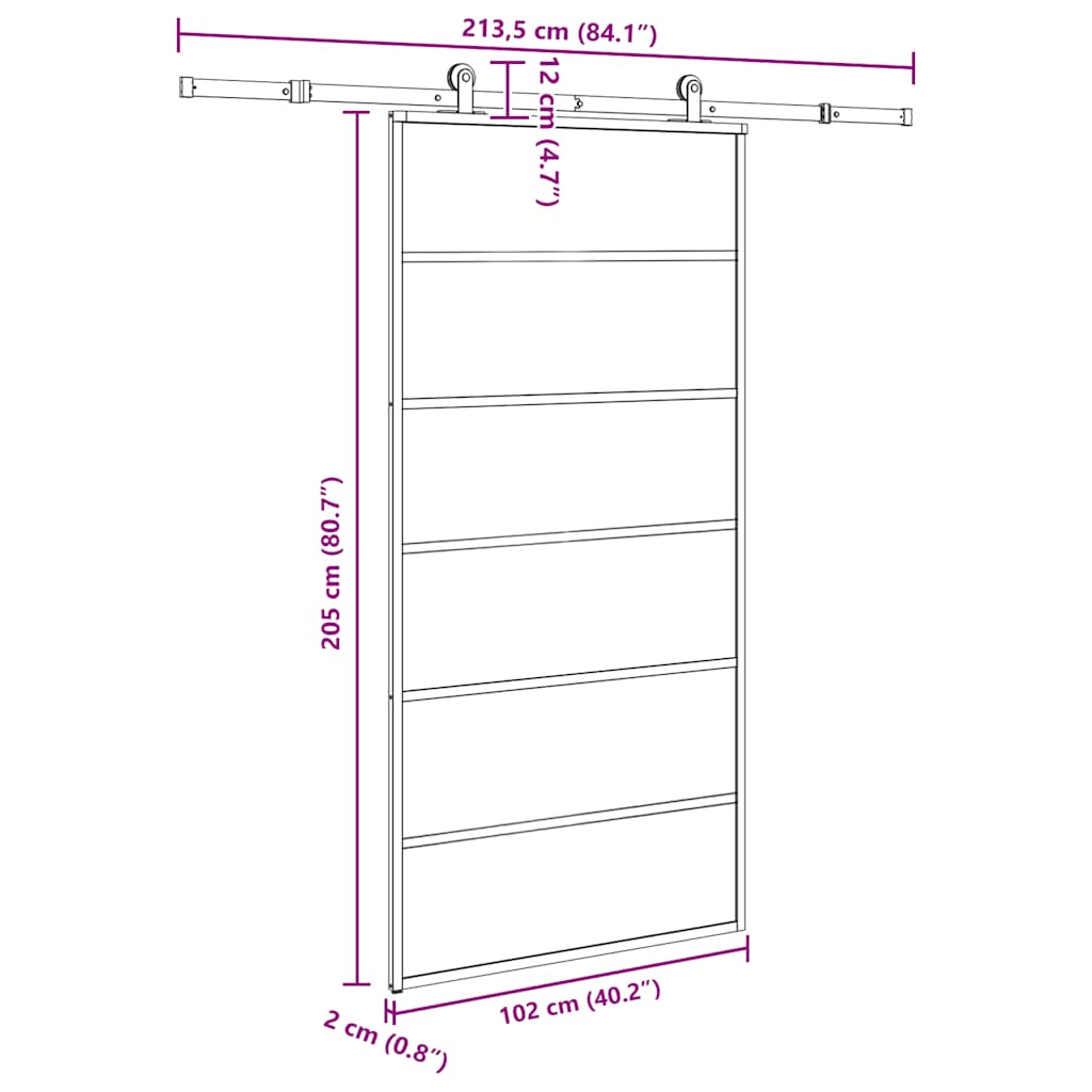 Drsna vrata z opremo ESG steklo in aluminij 102x205 cm