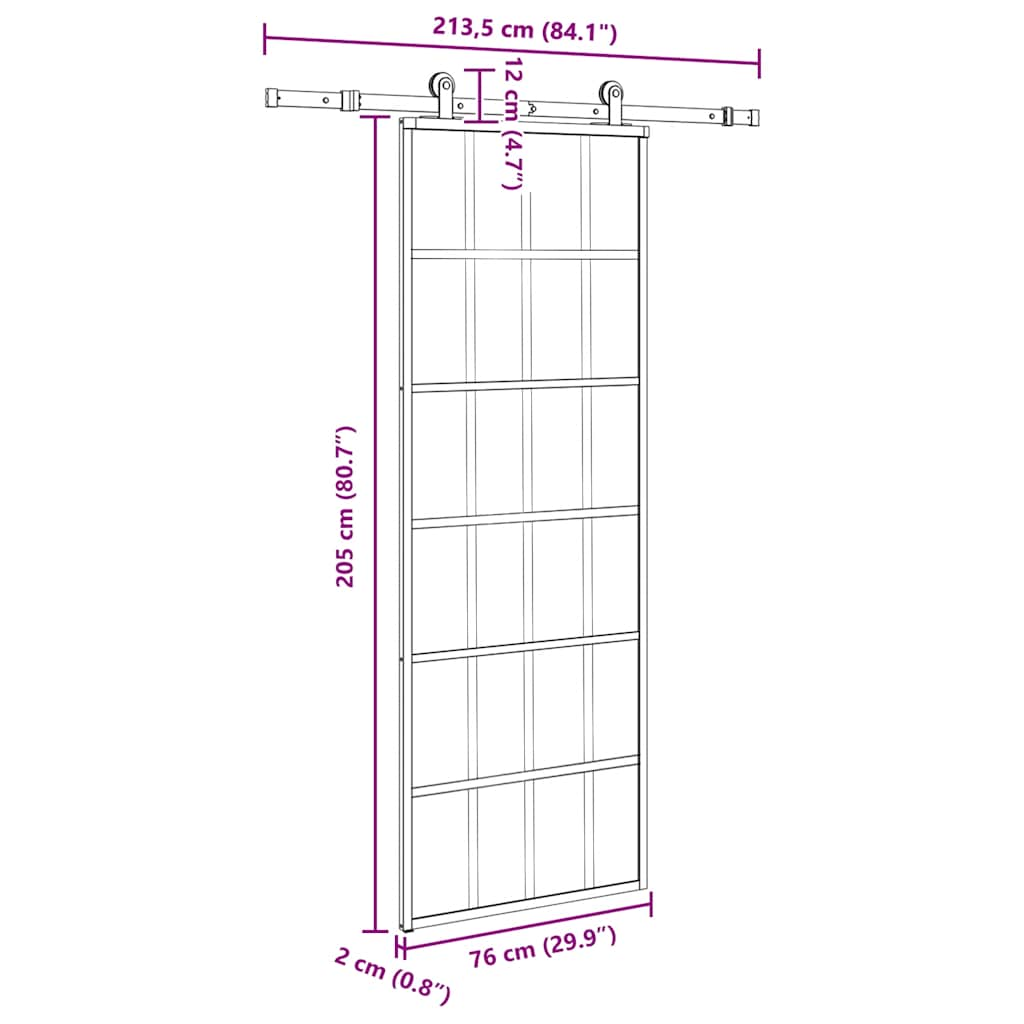 Drsna vrata z opremo 76x205 cm ESG steklo in aluminij