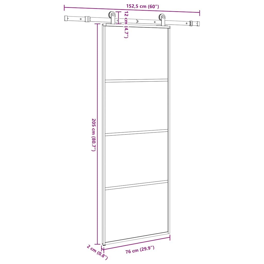 Drsna vrata z opremo 76x205 cm ESG steklo in aluminij