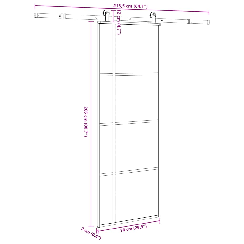 Drsna vrata z opremo 76x205 cm ESG steklo in aluminij