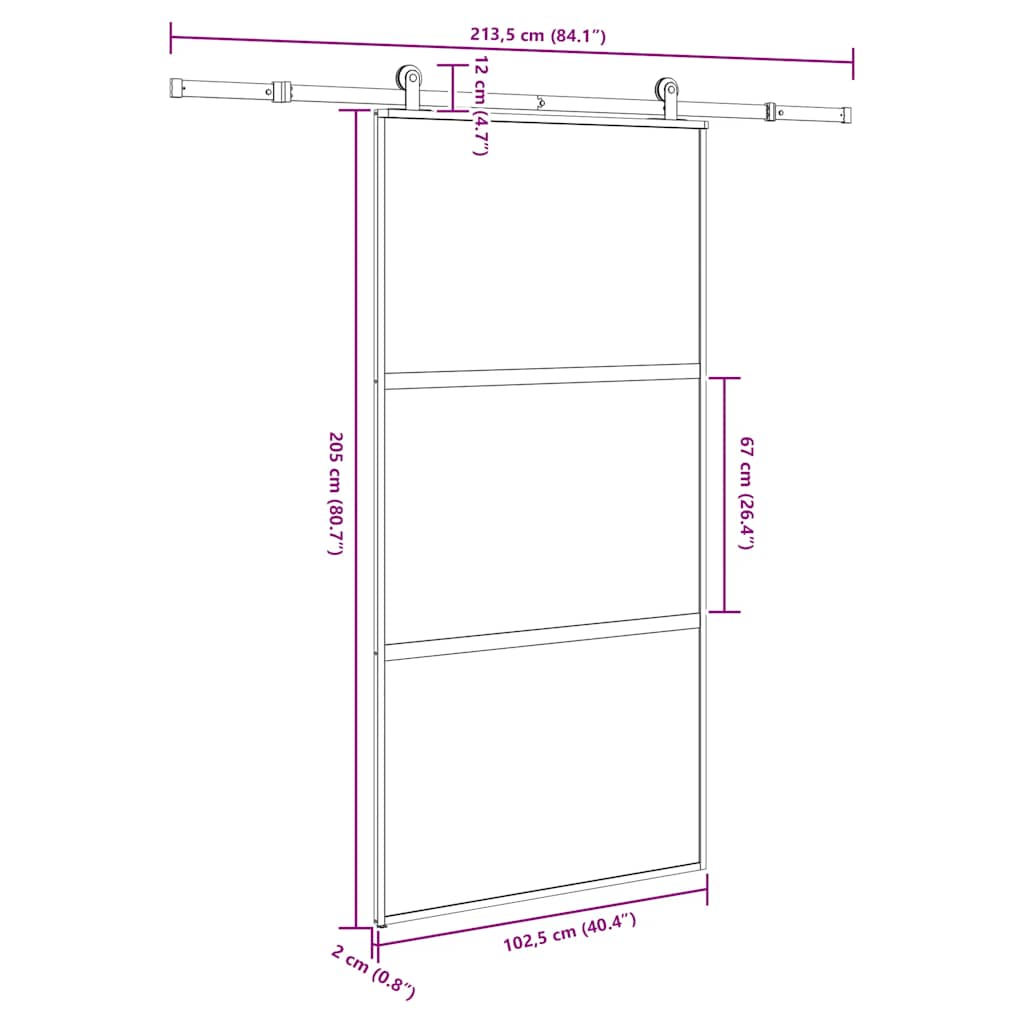 Drsna vrata z opremo 102,5x205 cm kaljeno steklo in aluminij